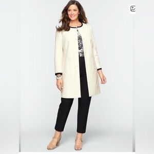 Talbots NWT Twill Knit Jacket Black Piping Career Business Casual Creme Size 8